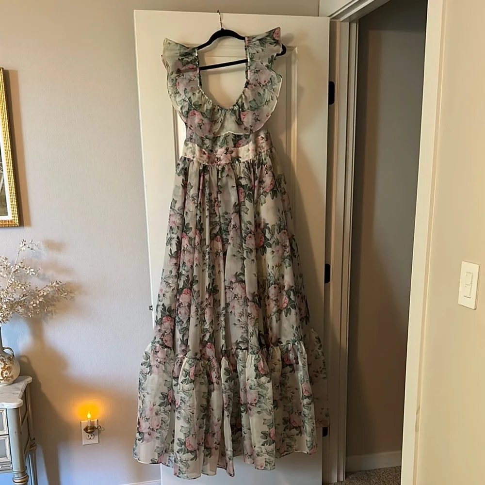 Selkie Floral Maxi Dress in Pale Green and Pink - Picture 2 of 5